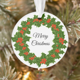 Merry Christmas Holly Wreath Ornament