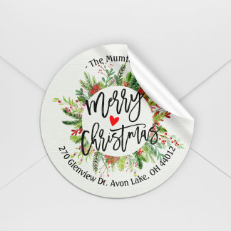 Merry Christmas Holly Wreath Return Address Labels