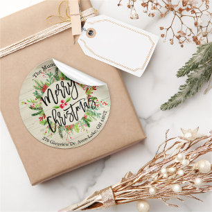 Merry Christmas Holly Wreath Return Address Labels