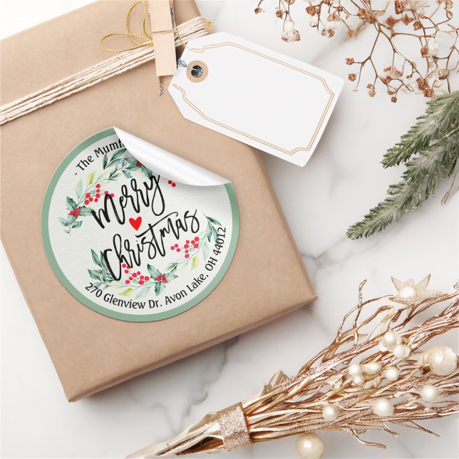 Merry Christmas Holly Wreath Return Address Labels (Creator Uploaded)