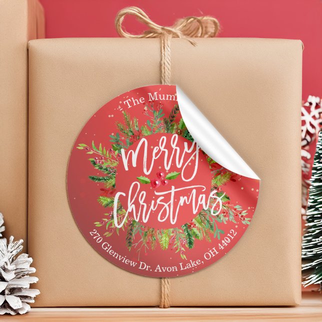 Merry Christmas Holly Wreath Return Address Labels (Creator Uploaded)