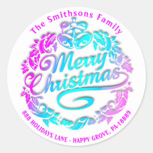 Merry Christmas Holly Wreath RSVP Royal White Pink Classic Round Sticker