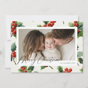Merry Christmas Holy Berries Background Holiday Card