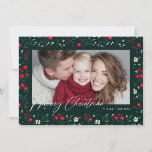 Merry Christmas Holy Berries Background Holiday Card