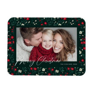 Merry Christmas Holy Berries Background Magnet