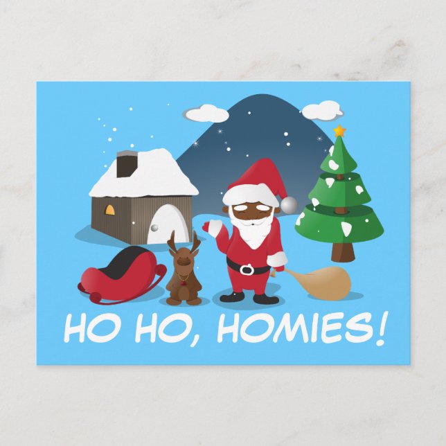 Merry Christmas Homeboys: Black Santa & Blingin' Holiday Postcard (Front)