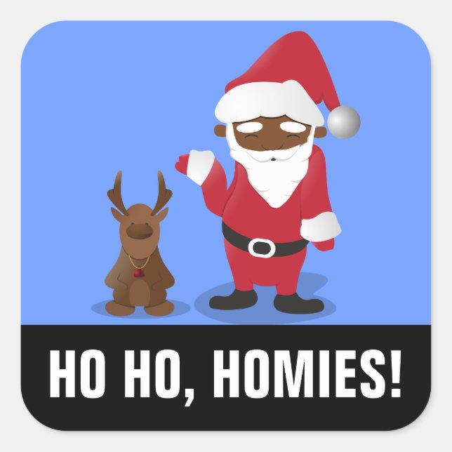 Merry Christmas Homeboys: Black Santa & Blingin' Square Sticker (Front)