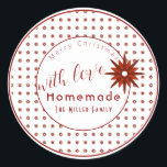 Merry Christmas Homemade Food Holiday Baking Class Classic Round Sticker<br><div class="desc">Create stickers to label your Christmas holiday homemade goods,  cookies,  candy,  treats,  party favours and more featuring a red snowflake design on a crisp white background with small red starburst pattern border and your message in stylish lettering. Personalise for your homemade holiday gifts.</div>