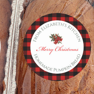 Merry Christmas Homemade Food Red Buffalo Plaid Classic Round Sticker