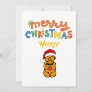 Merry Christmas Honey Bear cute bear and present Holiday Card