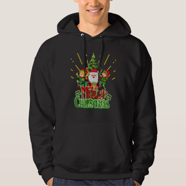 "Merry Christmas Hoodie - Festive Santa & Elves De (Front)
