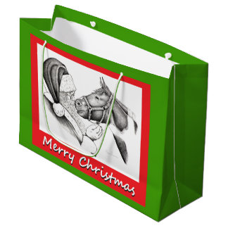 Merry Christmas Horse and Santa Claus Large Gift Bag