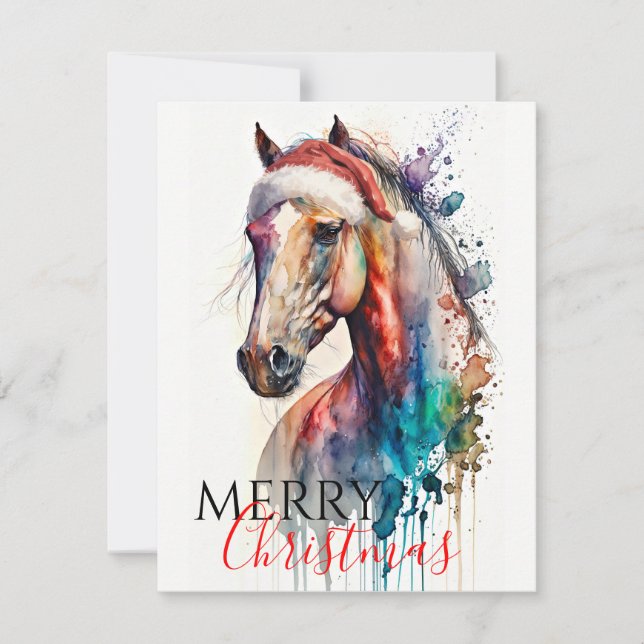 Merry Christmas Horse in Santa Hat Greeting Card (Front)