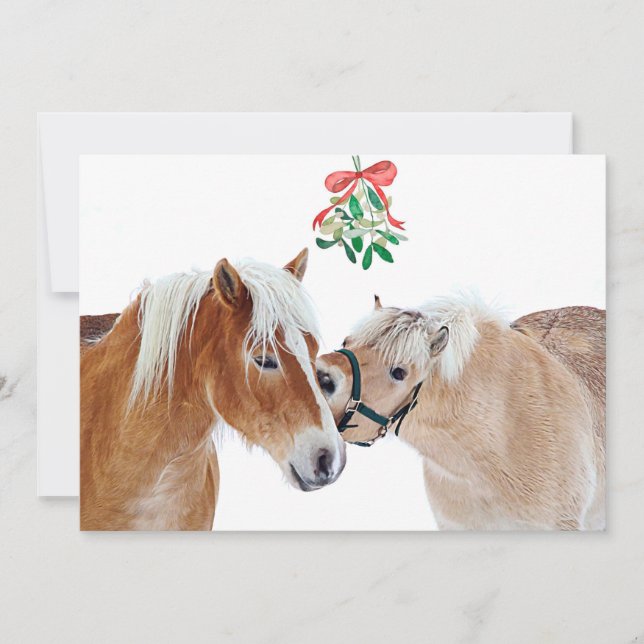 Merry Christmas Horse Mistletoe Equine Cute Ponies Holiday Card (Front)