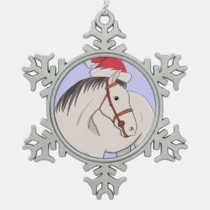 Merry Christmas Horse Snowflake Pewter Christmas Ornament