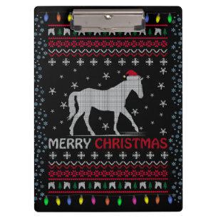 Merry Christmas Horse with Santa Hat   Clipboard