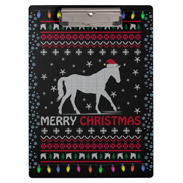 Merry Christmas Horse with Santa Hat   Clipboard (Front)