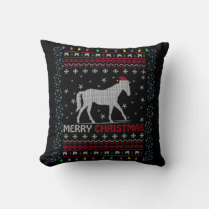 Merry Christmas Horse with Santa Hat  Cushion