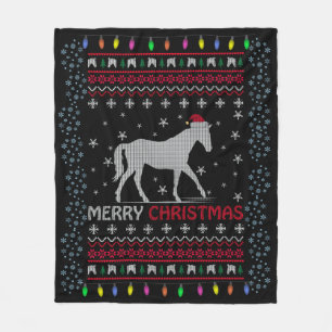Merry Christmas Horse with Santa Hat   Fleece Blanket