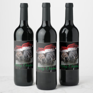 Merry Christmas Horses Wine Label