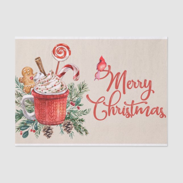Merry Christmas Hot Chocolate Mug and Sweets  Tissue Paper (Front)