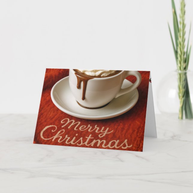 Merry Christmas Hot Chocolate On Red Blanket Holiday Card (Front)