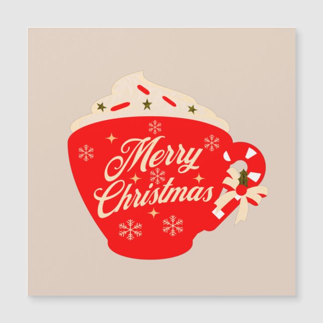 Merry Christmas Hot Chocolate Tan Snowflake Card (Front)