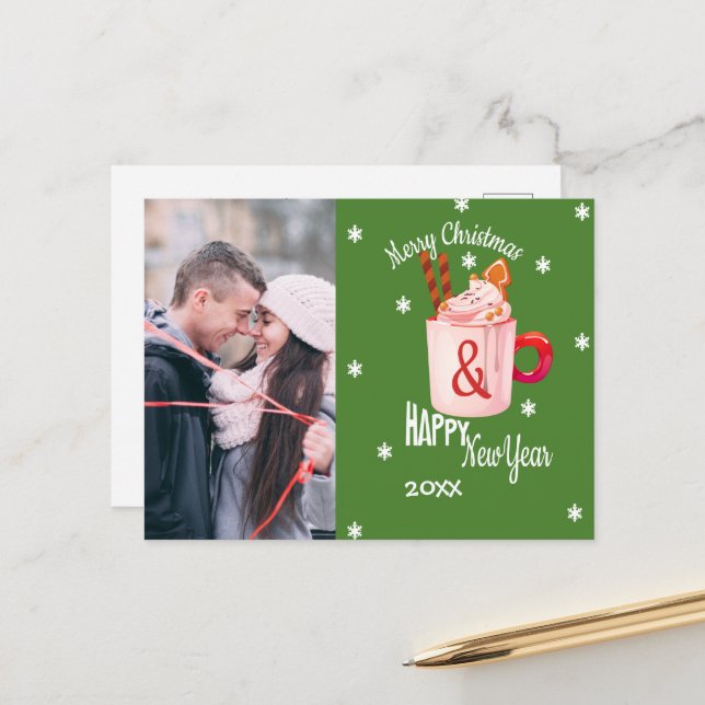 Merry Christmas Hot Coco Couple Photo Postcard (Front/Back In Situ)