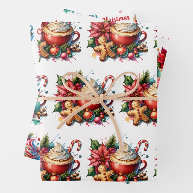 Merry Christmas Hot Cocoa and Cookies Wrapping Paper Sheet (In situ)