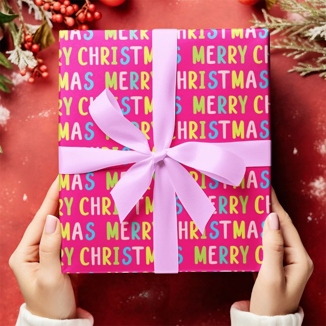 Merry Christmas Hot Pink Background Wrapping Paper (Merry Christmas Hot Pink Background Wrapping Paper)