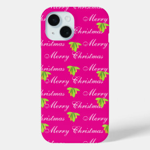Merry Christmas Hot Pink Floral iPhone 15 Case