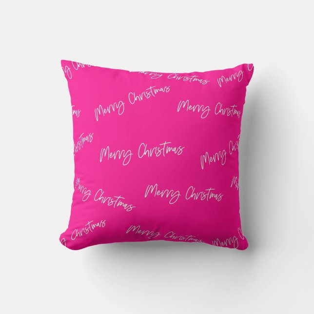 Merry Christmas Hot Pink Modern Script Cushion (Front)