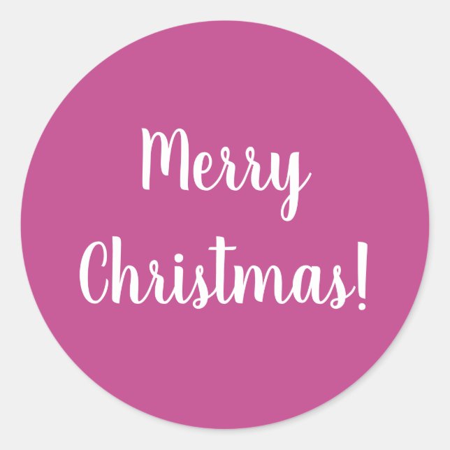 Merry Christmas Hot Pink Typography Classic Round Sticker (Front)