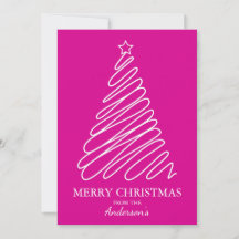 Merry Christmas Hot Pink White Scribble Tree
