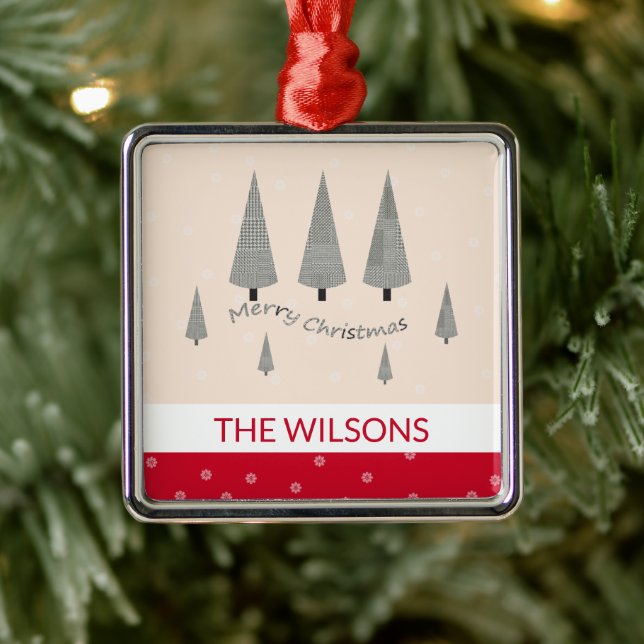 Merry Christmas Houndstooth Modern Red Metal Tree Decoration (Tree)