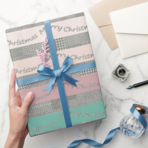 Merry Christmas Houndstooth Pattern, Stripes Wrapping Paper