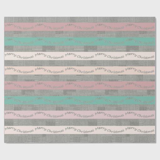 Merry Christmas Houndstooth Pattern, Stripes Wrapping Paper Zazzle
