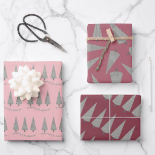 Merry Christmas Houndstooth Tree Pattern Wrapping  Paper Sheet