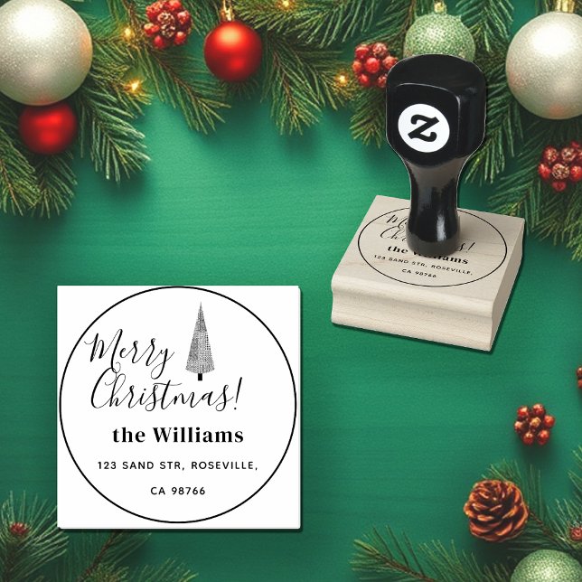 Merry Christmas Houndstooth Tree Rubber Stamp (Creator Uploaded)