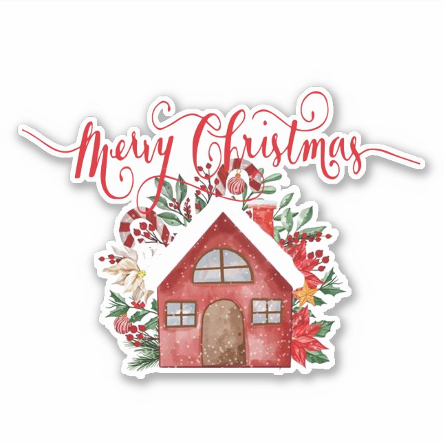 Merry Christmas house Sticker (Front)