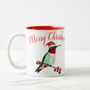 Merry Christmas Hummingbird Two-Tone Coffee Mug