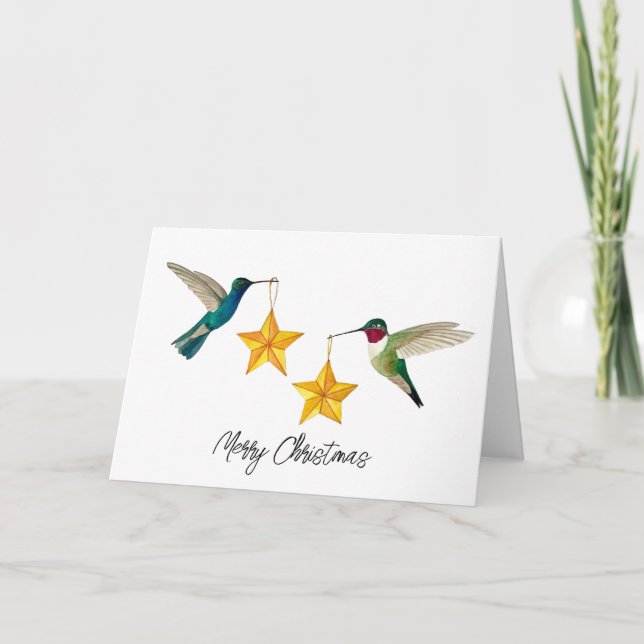Merry Christmas Hummingbirds and Stars Holiday Car Card (Front)