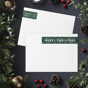 Merry Christmas Hunter Green Tartan Address Wrap Around Label