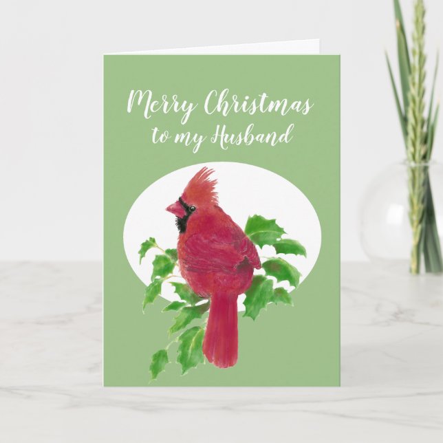 Merry Christmas Husband, Cardinal Bird, Nature Holiday Card (Front)