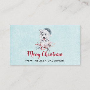Merry Christmas Husky Dog in a Santa Hat Business Card