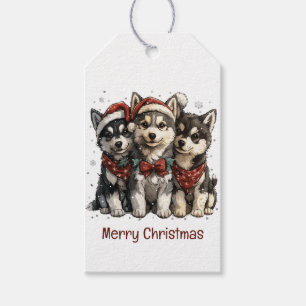 Merry Christmas Husky Dogs Gift Tags