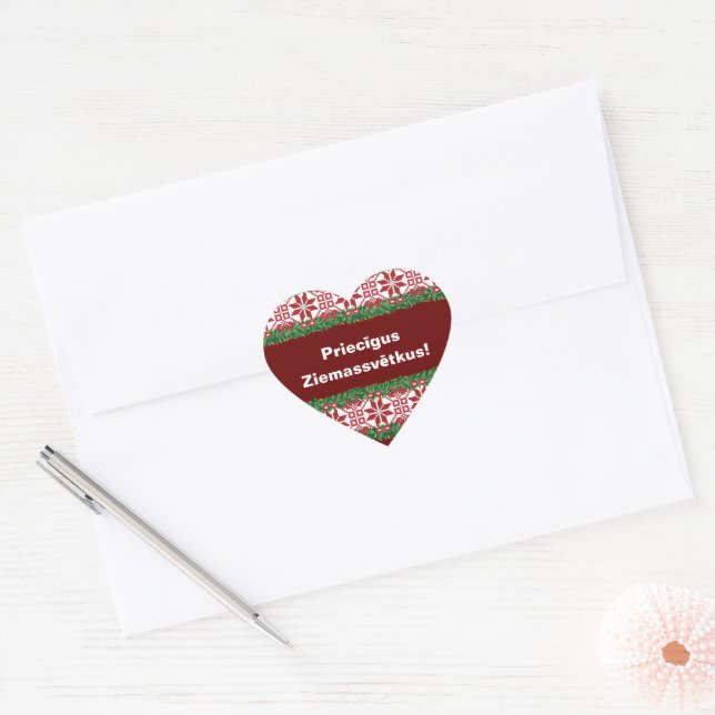 Merry Christmas I Priecīgus Ziemassvētkus Heart Sticker (Envelope)