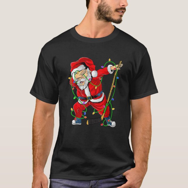 Merry Christmas Ice Hockey Dabbing Santa Claus Hoc T-Shirt (Front)