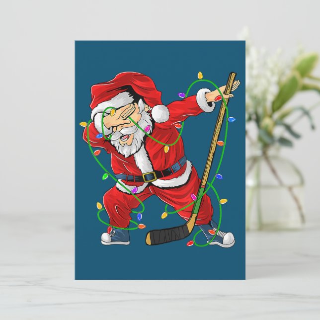Merry Christmas Ice Hockey Dabbing Santa Claus Holiday Card (Standing Front)