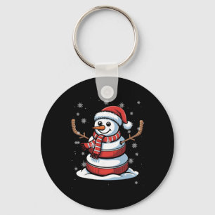 Merry Christmas Ice Hockey Snowman Holiday Sports Key Ring